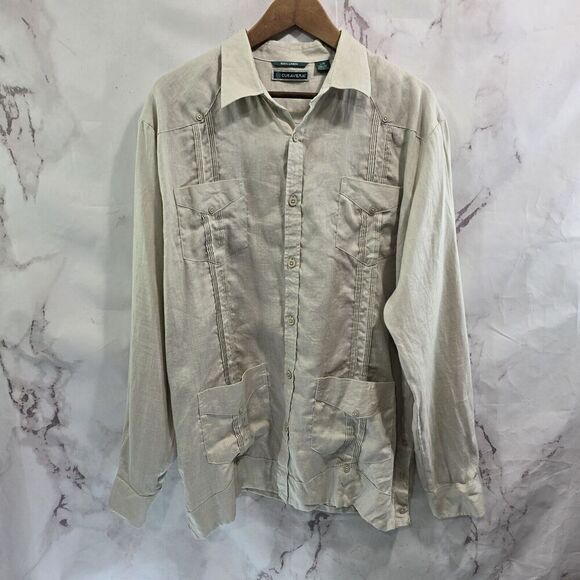 Cubavera Shirt Mens Large Linen Button Beige Vtg Safari Utility Cargo Indiana - Picture 1 of 11